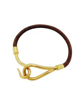 Hermes Bracelet Jumbo Hook Gold Plated Leather Brown